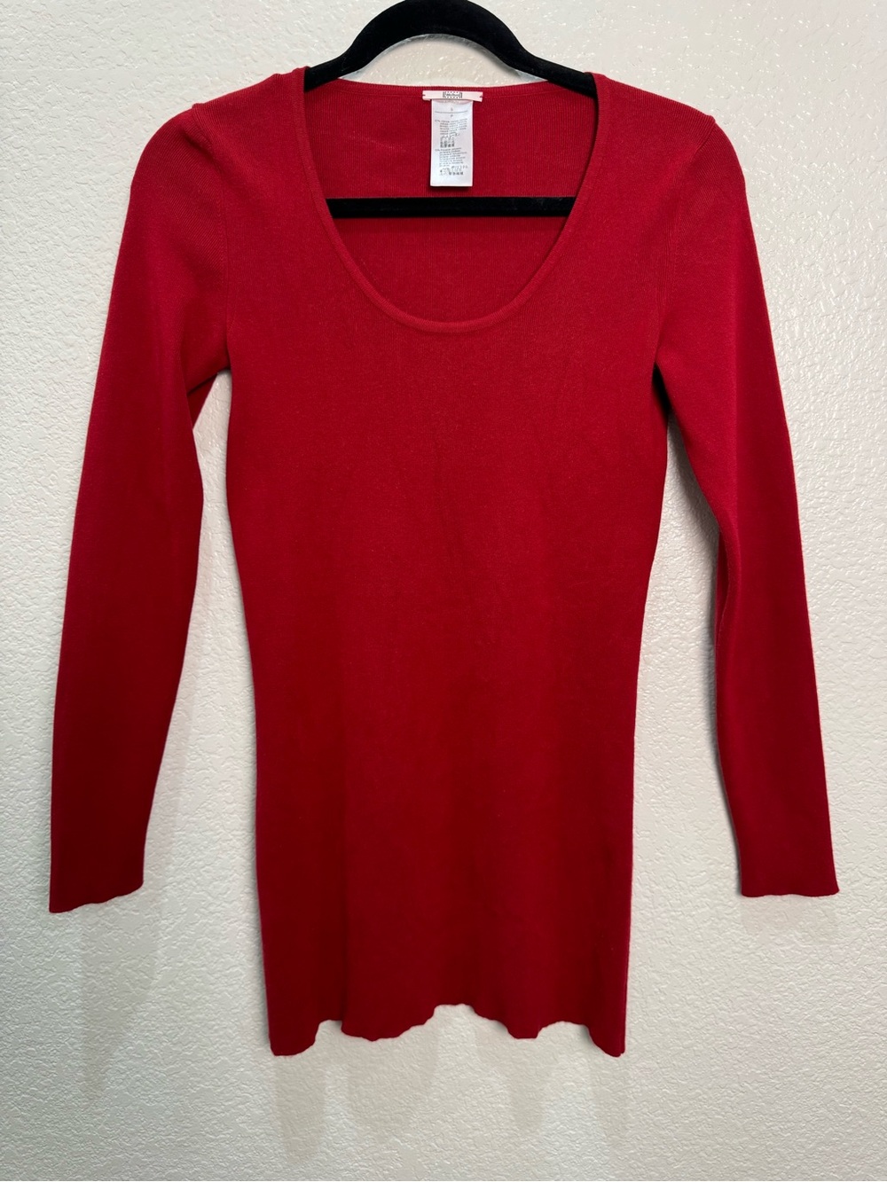 Wolford Womens S Red Long Sleeve Scoop Neck Stretch Knit Tunic Top Viscose